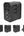 Black travel adapter with multiple plug configurations on a white background