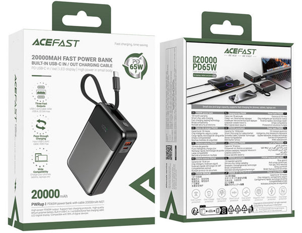ACEFAST power bank packaging with product and specifications on a white background