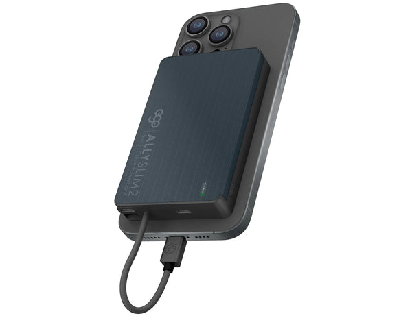Phone case with charging cable attached on a white background