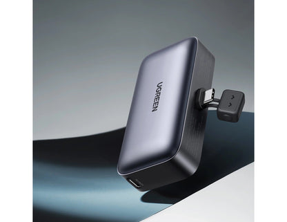 UGREEN Nexode 5000mAh 20W Power Bank with Built-in USB-C Connector – PB503 on a gradient gray and blue background