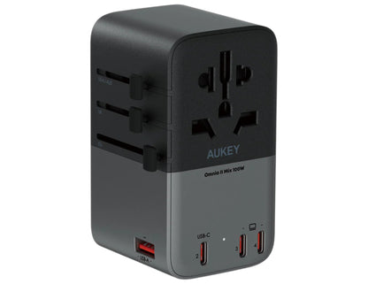 AUKEY Travel Mate PA-TA09A 100W GaN Universal Adapter with USB Ports – Gray