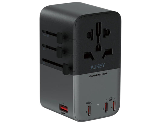 AUKEY Travel Mate PA-TA09A 100W GaN Universal Adapter with USB Ports – Gray