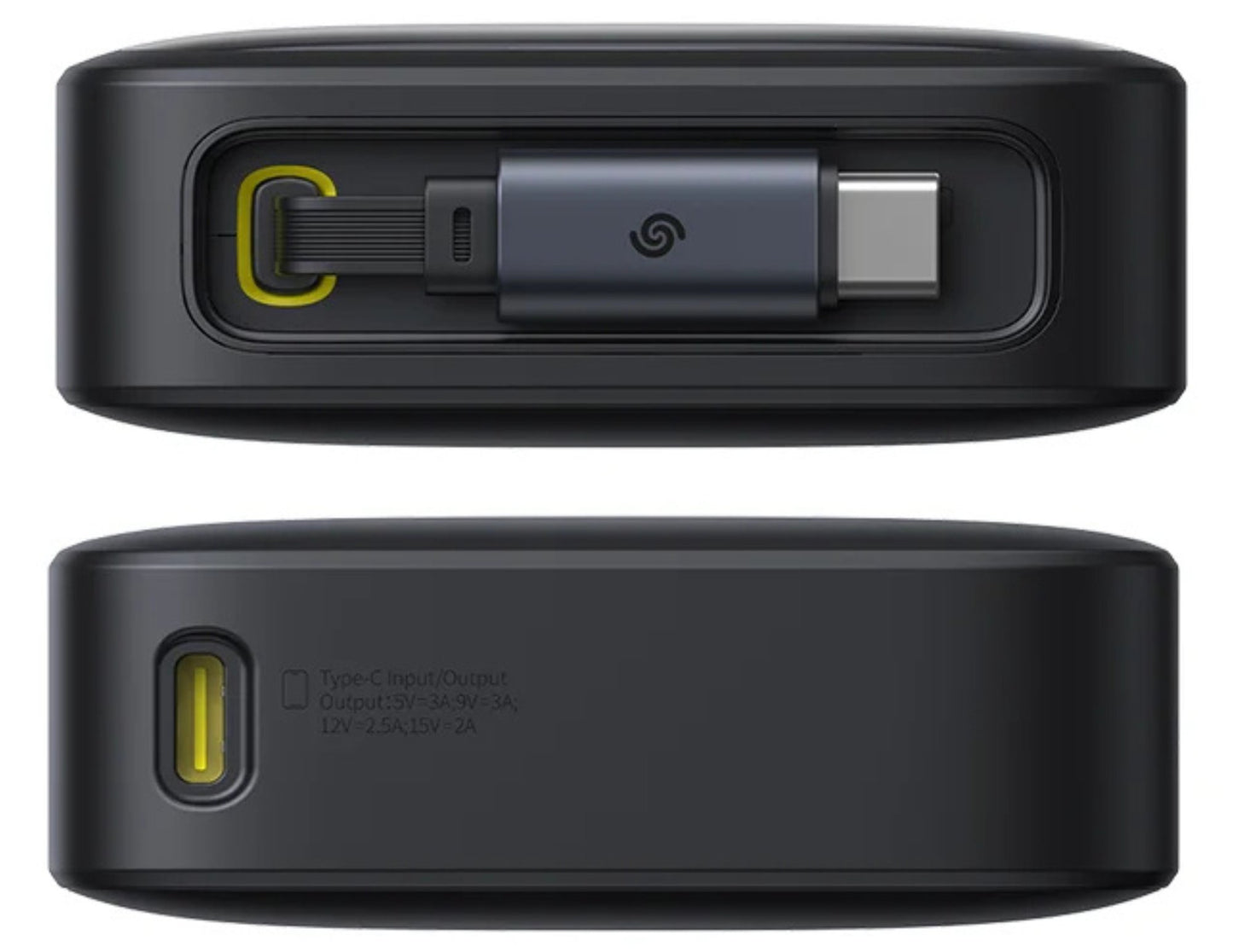 Black USB-C adapter with Type-C connector on a white background