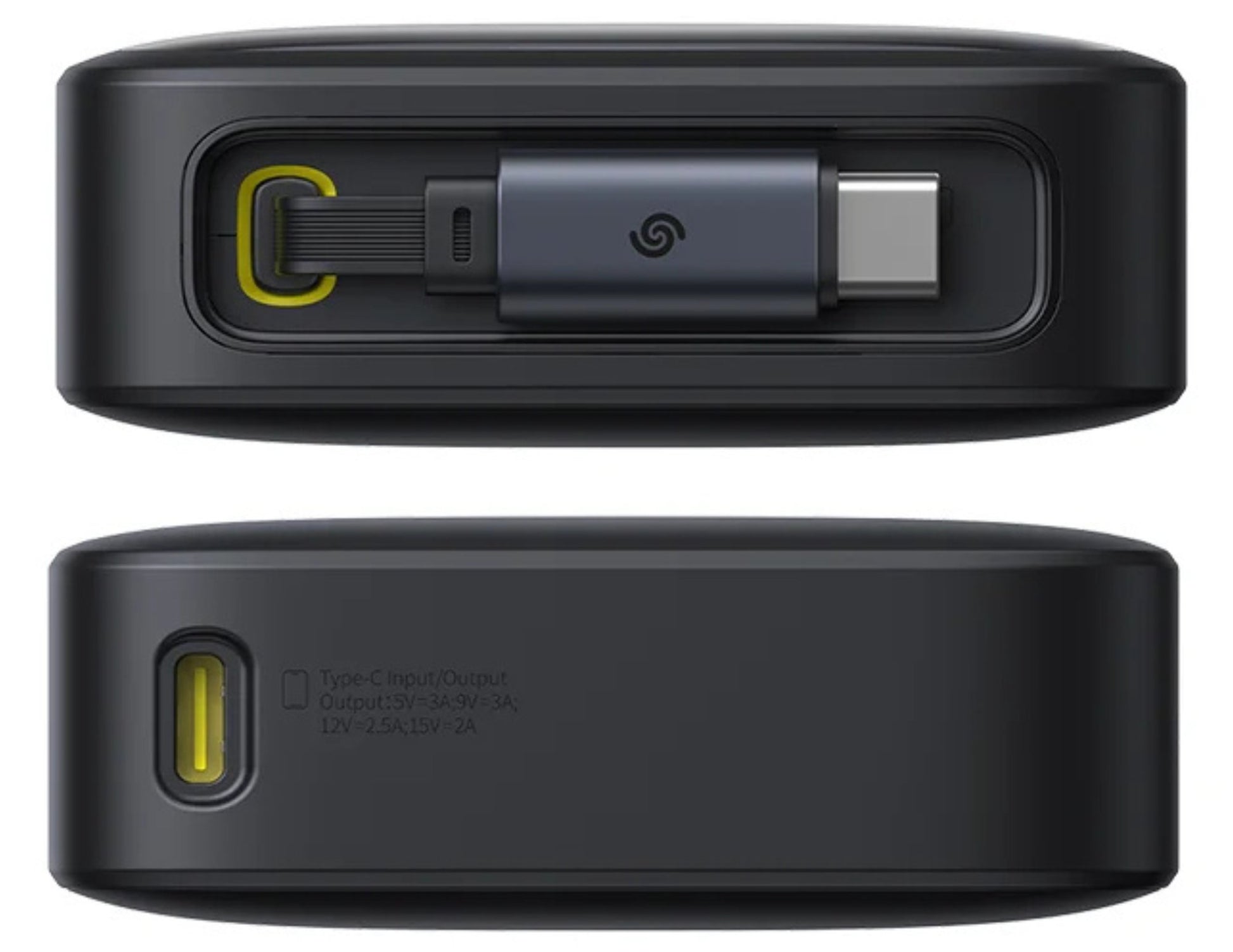 Black USB-C adapter with Type-C connector on a white background