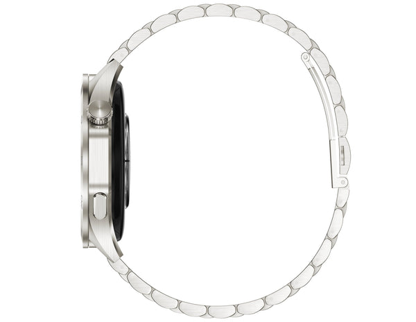 Silver watch band on a white background