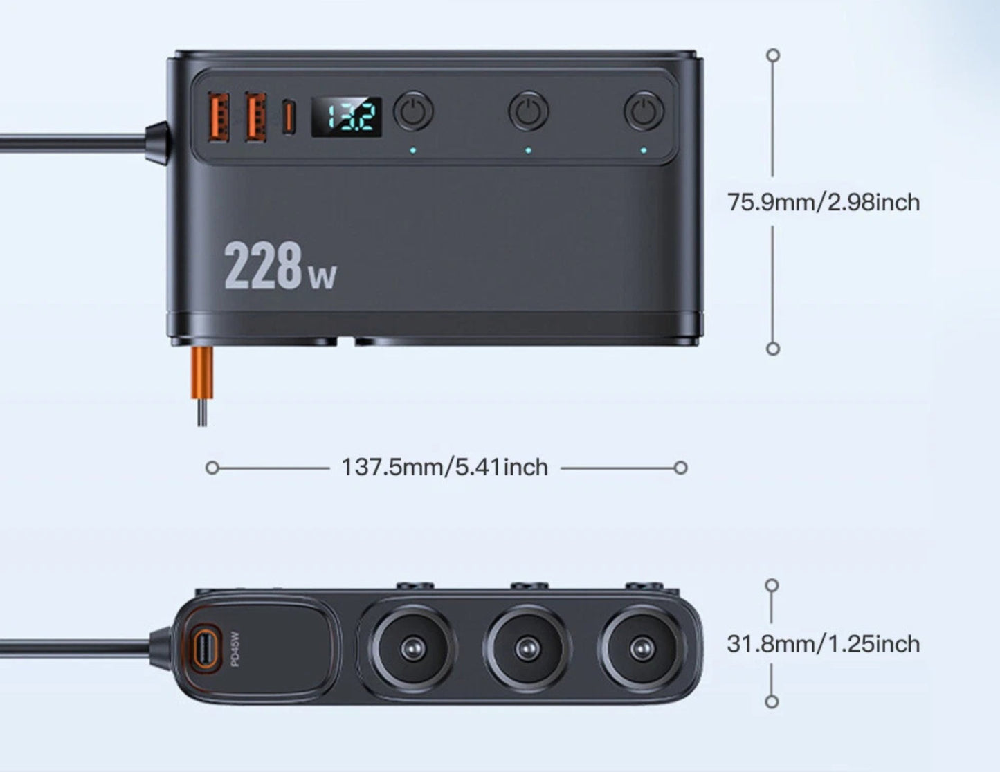 228W Multi-Port Smart Car Charger Adapter with Digital Display – C35-L