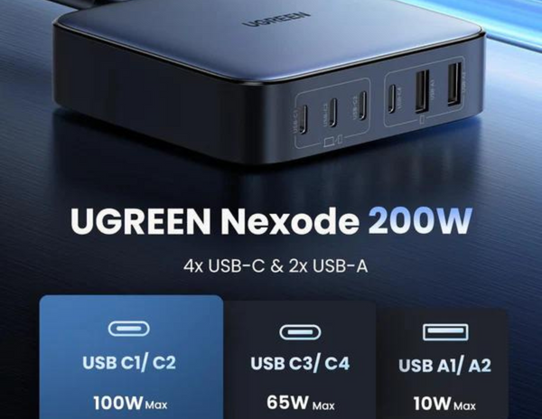 UGREEN - Nexode 200W USB C GaN Charger-6 Ports Desktop Charger