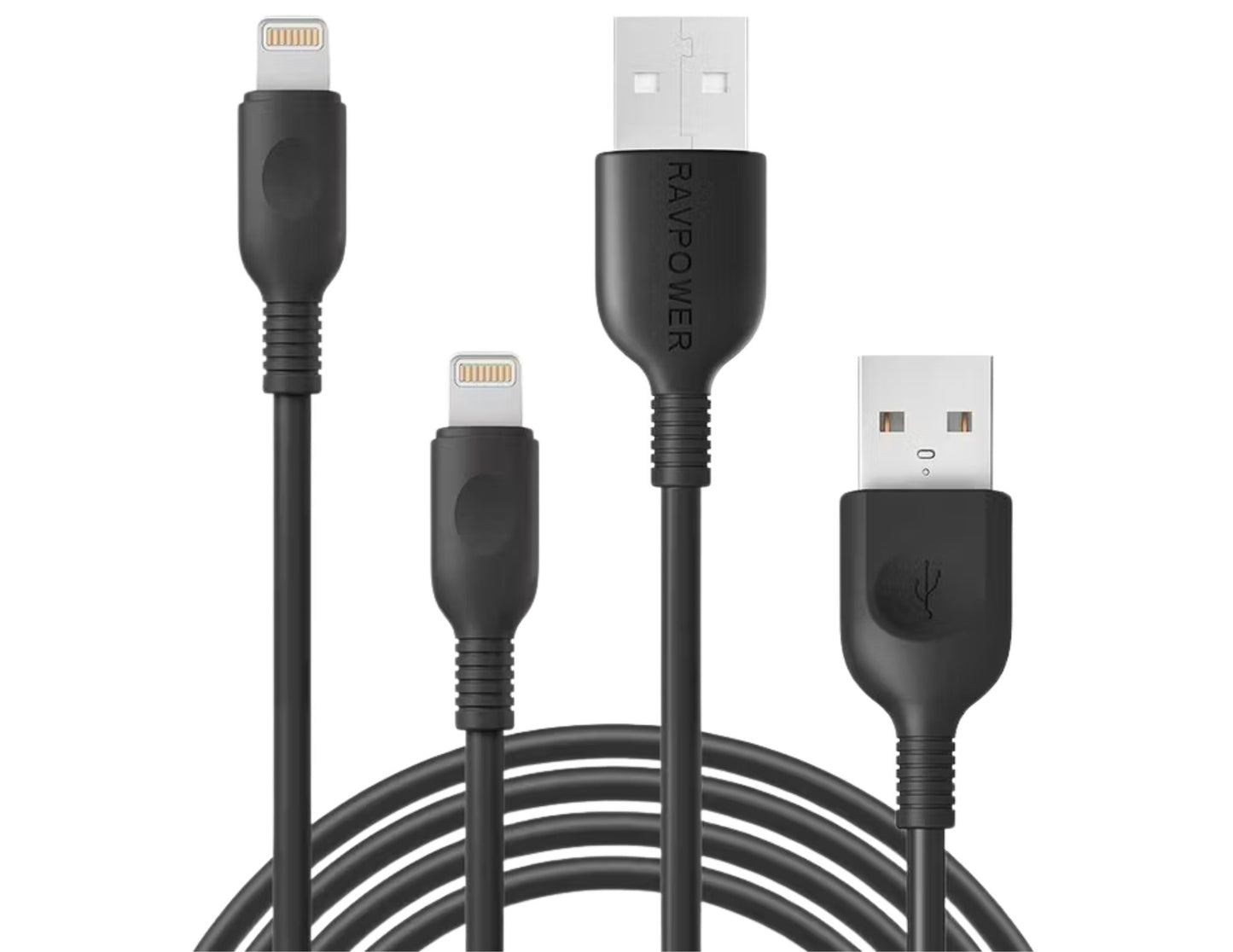 كابلات RAVPower RP-LC010 Lightning (عبوة من قطعتين) - كابلات شحن ومزامنة متينة بطول 3 أقدام + 6 أقدام