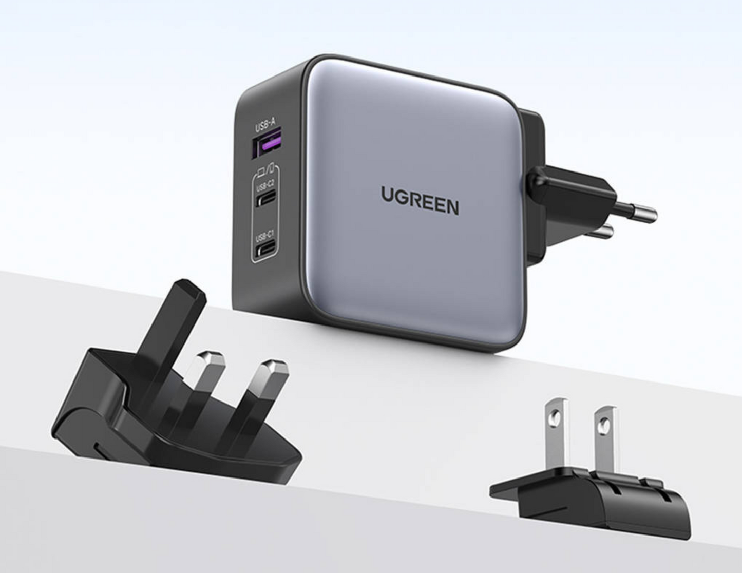 شاحن UGREEN Nexode السريع المزود بثلاث منافذ PD GaN بقوة 65 وات (CD296)