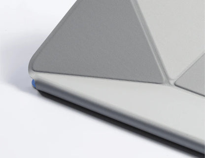 Close-up of a gray Moft Dynamic Folio Case for iPad Pro 12.9 (4–6th Gen) / iPad Air 13 (M2, M3) on a white background