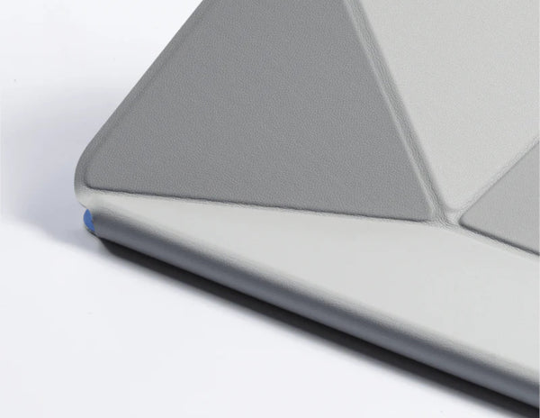 Close-up of a gray Moft Dynamic Folio Case for iPad Pro 12.9 (4–6th Gen) / iPad Air 13 (M2, M3) on a white background