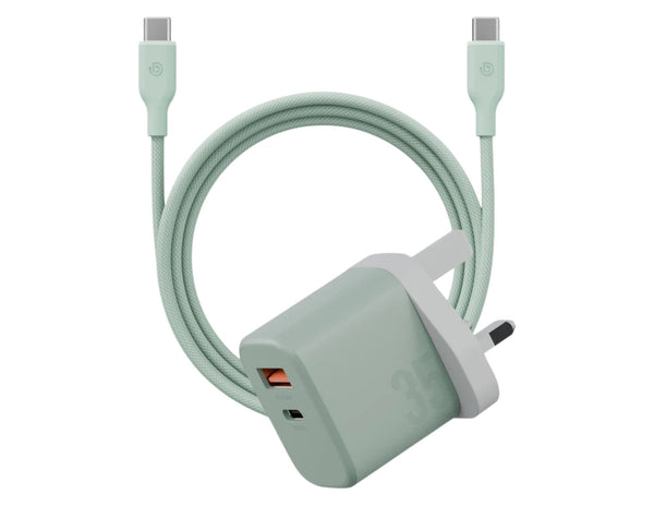 Green Bazic Velox Kit UK 1C1A PD35W GaN Charger + 1.5M C2C 60W Cable – CHR-GPVLX-UK on a white background