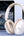 Beige headphones with a tablet and smartphone on a light blue background
