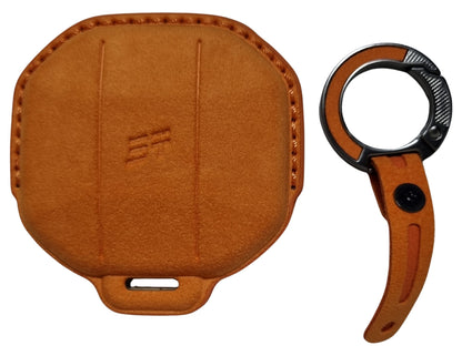 Brown Jetour Hybrid Car Key Cover – Alcantara / Leather Finish on a white background