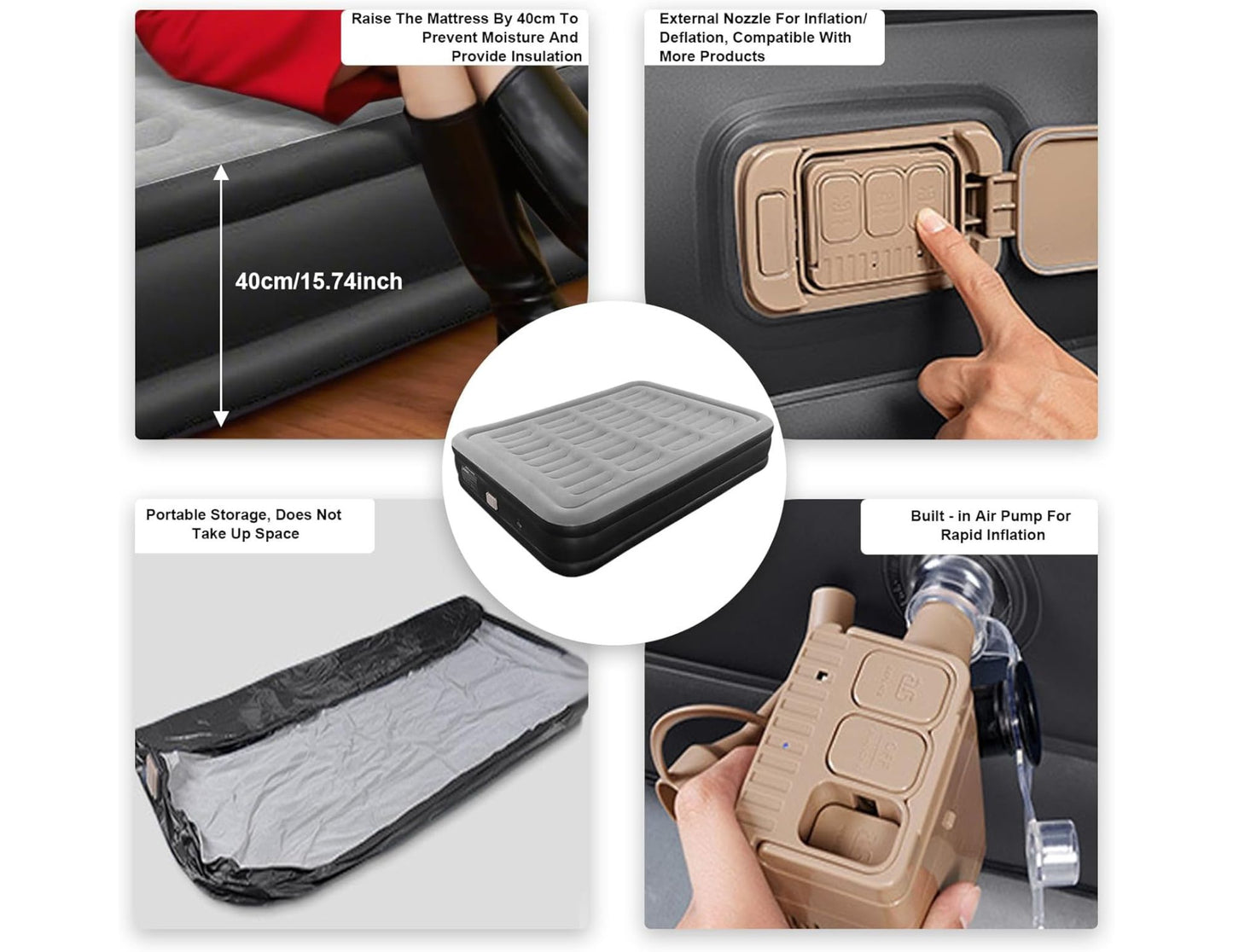 Air Bed B17 Double Size Beige+Coffee / Black+Grey Camping Mattress with Automatic Pump