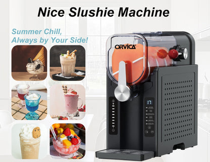 Orvica slushie machine with images of slushies and smoothies on a white background