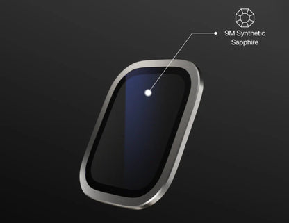 Smartphone with a 9M synthetic sapphire screen protector on a black background