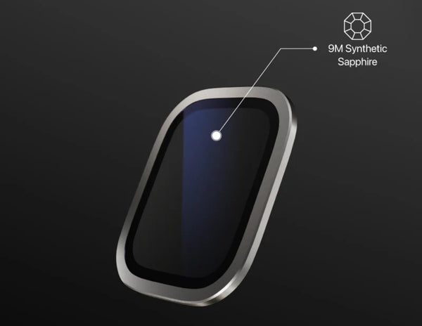 Smartphone with a 9M synthetic sapphire screen protector on a black background