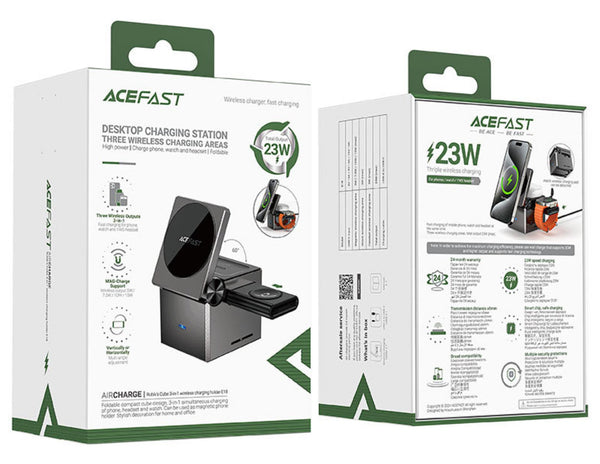 Acefast desktop charging station packaging with green accents on a white background