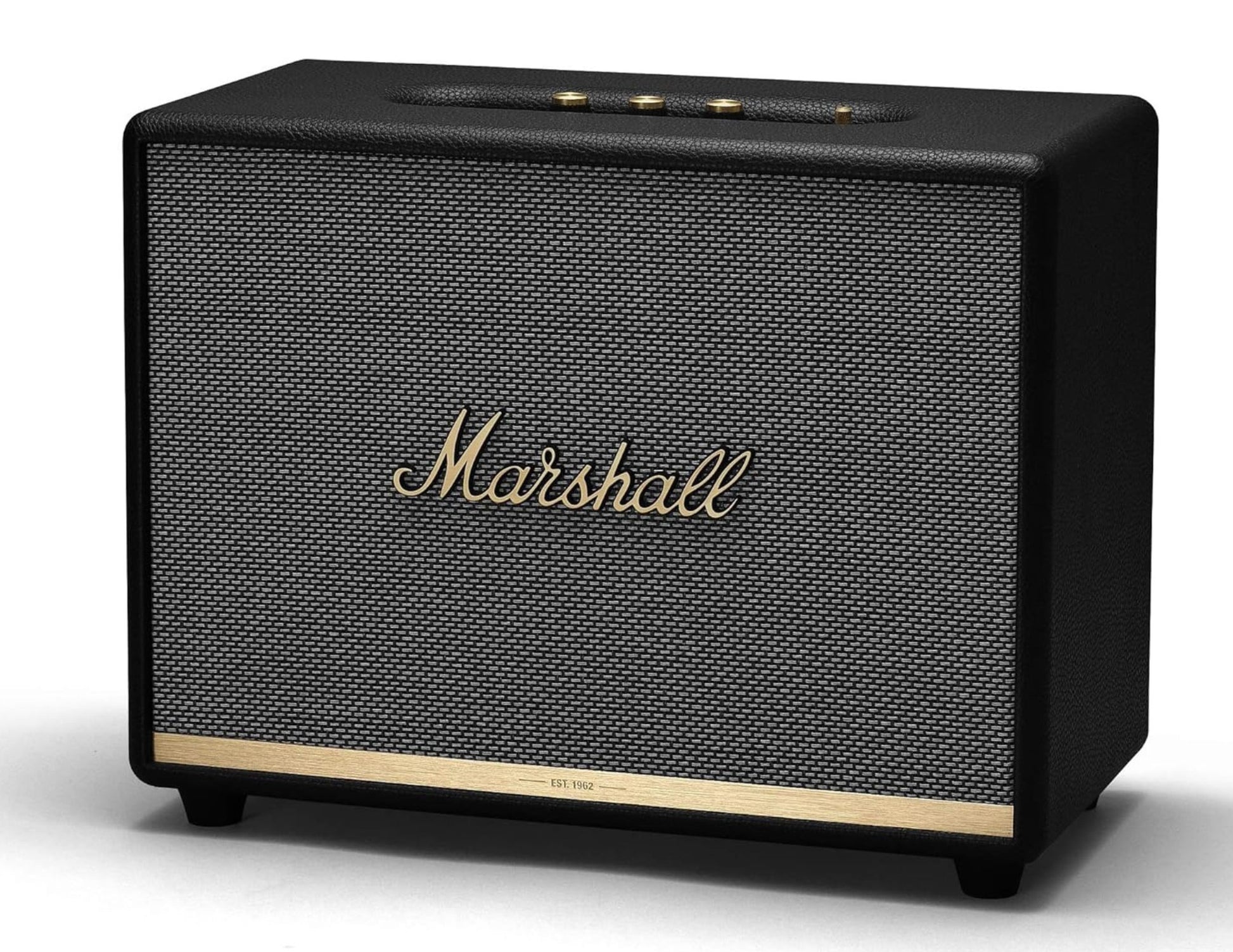 Marshall speaker with gold logo on a white background