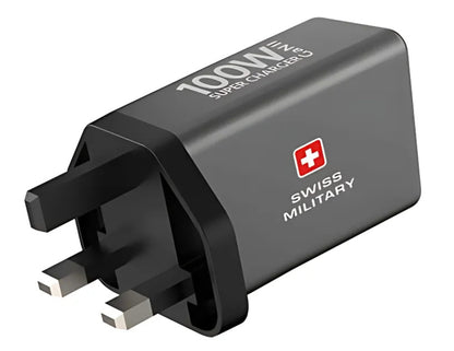 Swiss Military 100W GaN II Super Charger Dual USB-C – SM-PH-GaN II-2C-GRY with Swiss Military logo on a white background