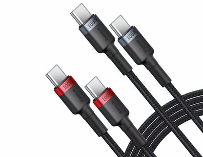كابل شحن Baseus Cafule USB-C إلى USB-C 100 واط بطول متر واحد، قطعتان، أحمر وأسود + رمادي، P10318306003-00