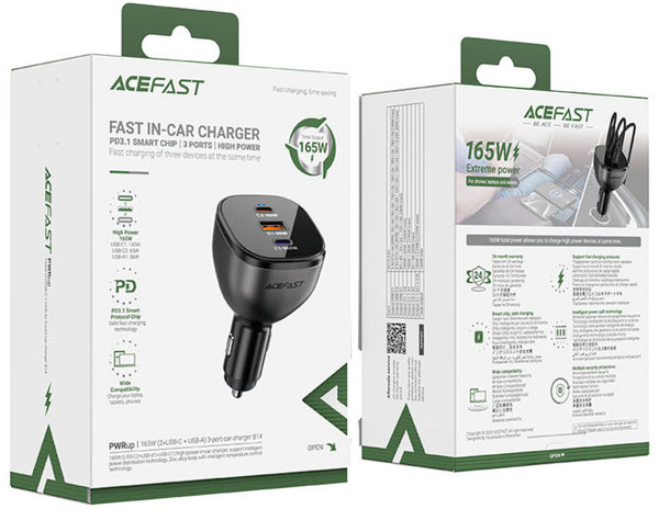 Two ACEFAST fast in-car charger packaging boxes on a white background