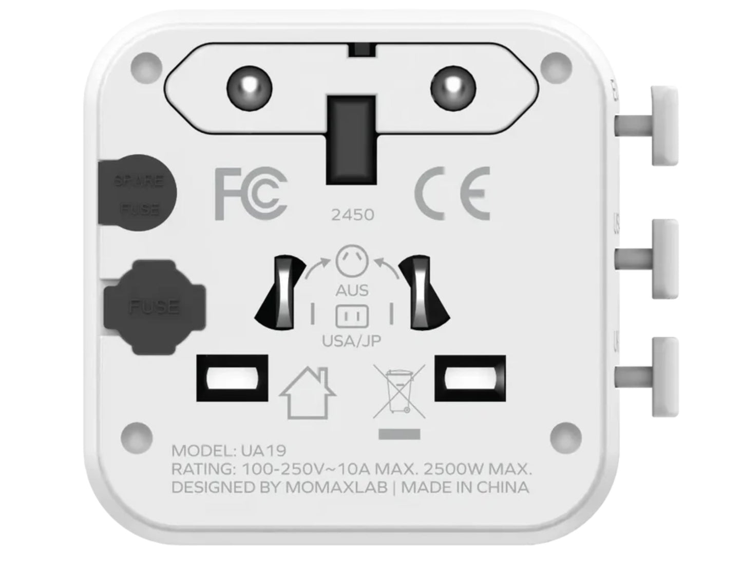 Momax 1-World Universal Travel Charger with Dual AC Outlets – UA19D / UA19W