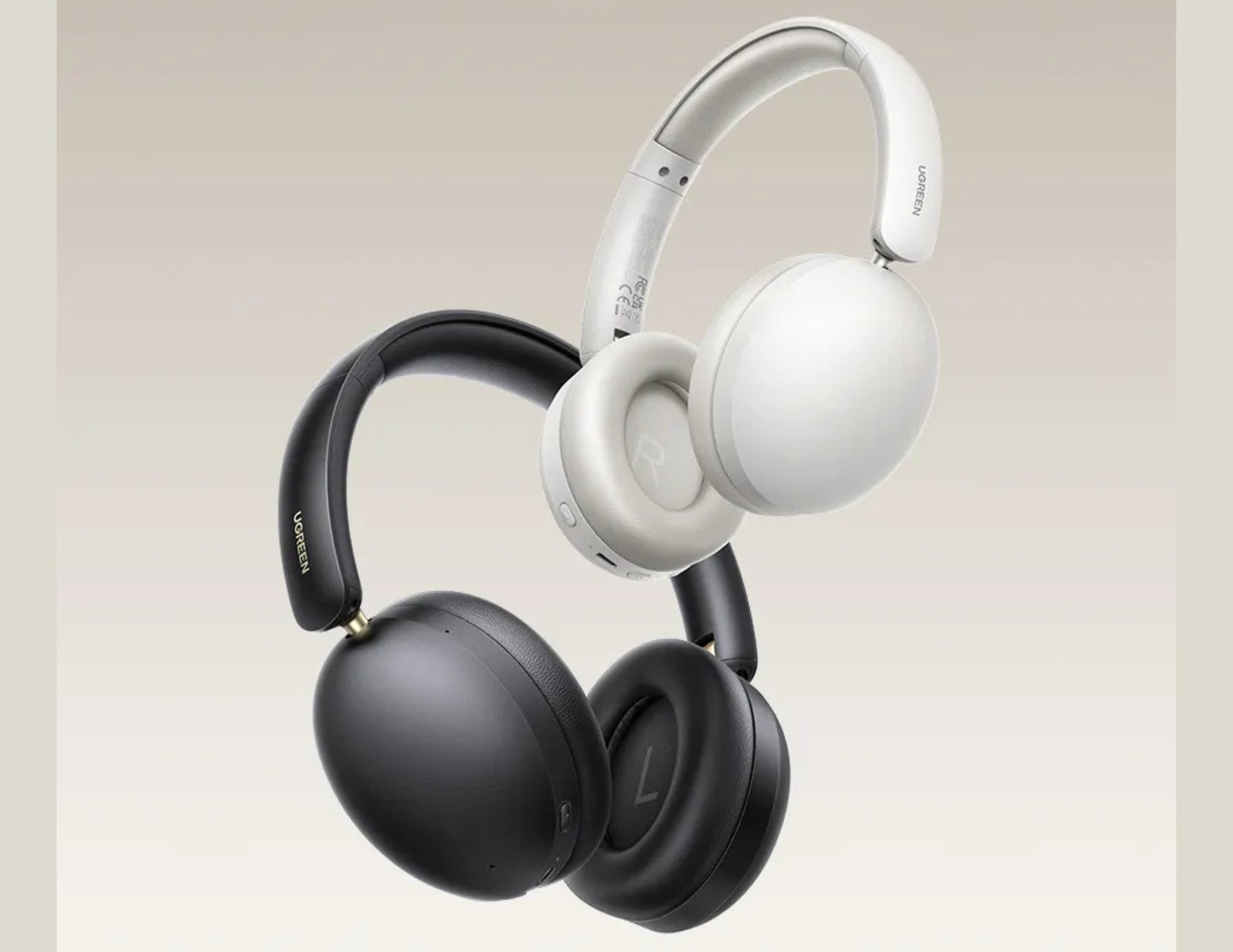 Black and white UGREEN Studio Max2 Wireless Headphones HP205 (45018) on a light beige background