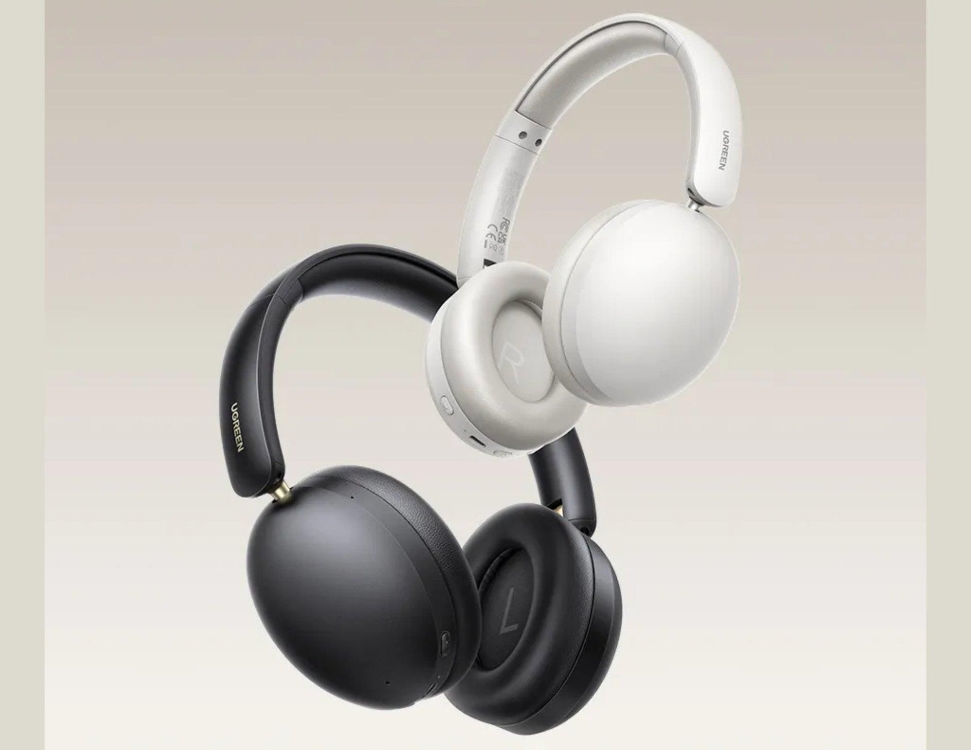 Black and white UGREEN Studio Max2 Wireless Headphones HP205 (45018) on a light beige background