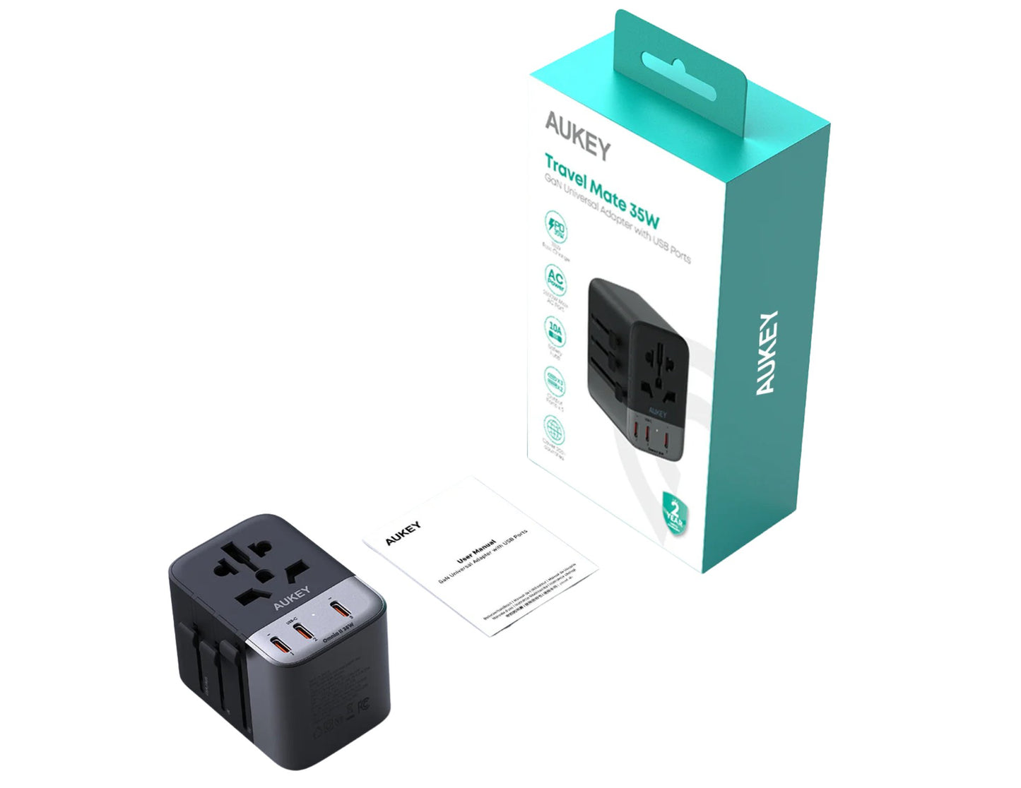 Aukey Travel Mate 35W GaN Universal Adapter with USB Ports PA-TA07A Gray
