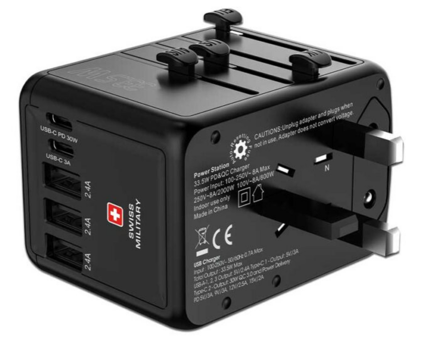 Swiss Military - 35W PD & QC Travel Charger - 5 Port Black