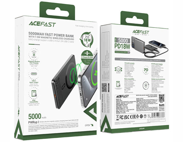 ACEFAST power bank packaging with front and back views on a white background