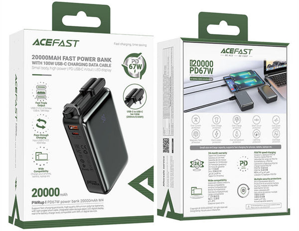 ACEFAST power bank packaging with product images and specifications.