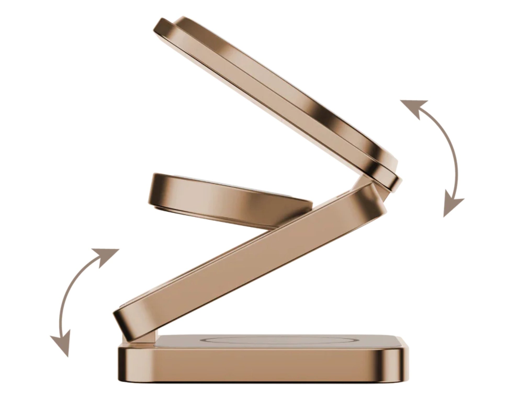 Gold-colored metal folding stand on a white background