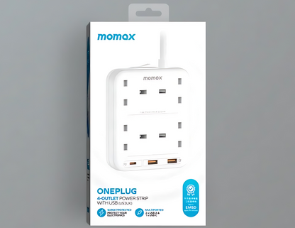 شريط طاقة Momax OnePlug 4 منافذ مع USB