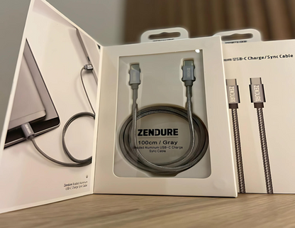 Zendure - كابل USB Type-C مزدوج مضفر من الألومنيوم بطول 1 متر وقوة 45 وات - رمادي