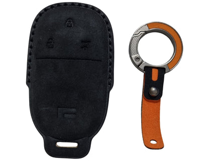 Black Car Key Cover for Rox 01 – Alcantara or Leather on a white background