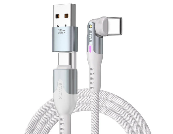 White USB cable with metal connector on a white background