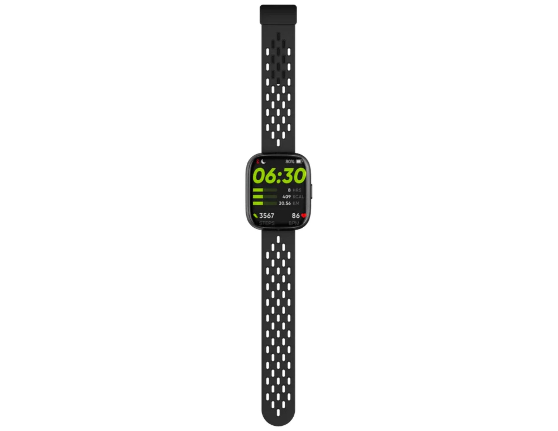 Smartwatch with a black perforated band on a white background