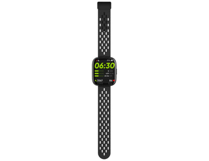 Smartwatch with a black perforated band on a white background