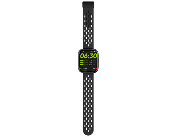 Smartwatch with a black perforated band on a white background