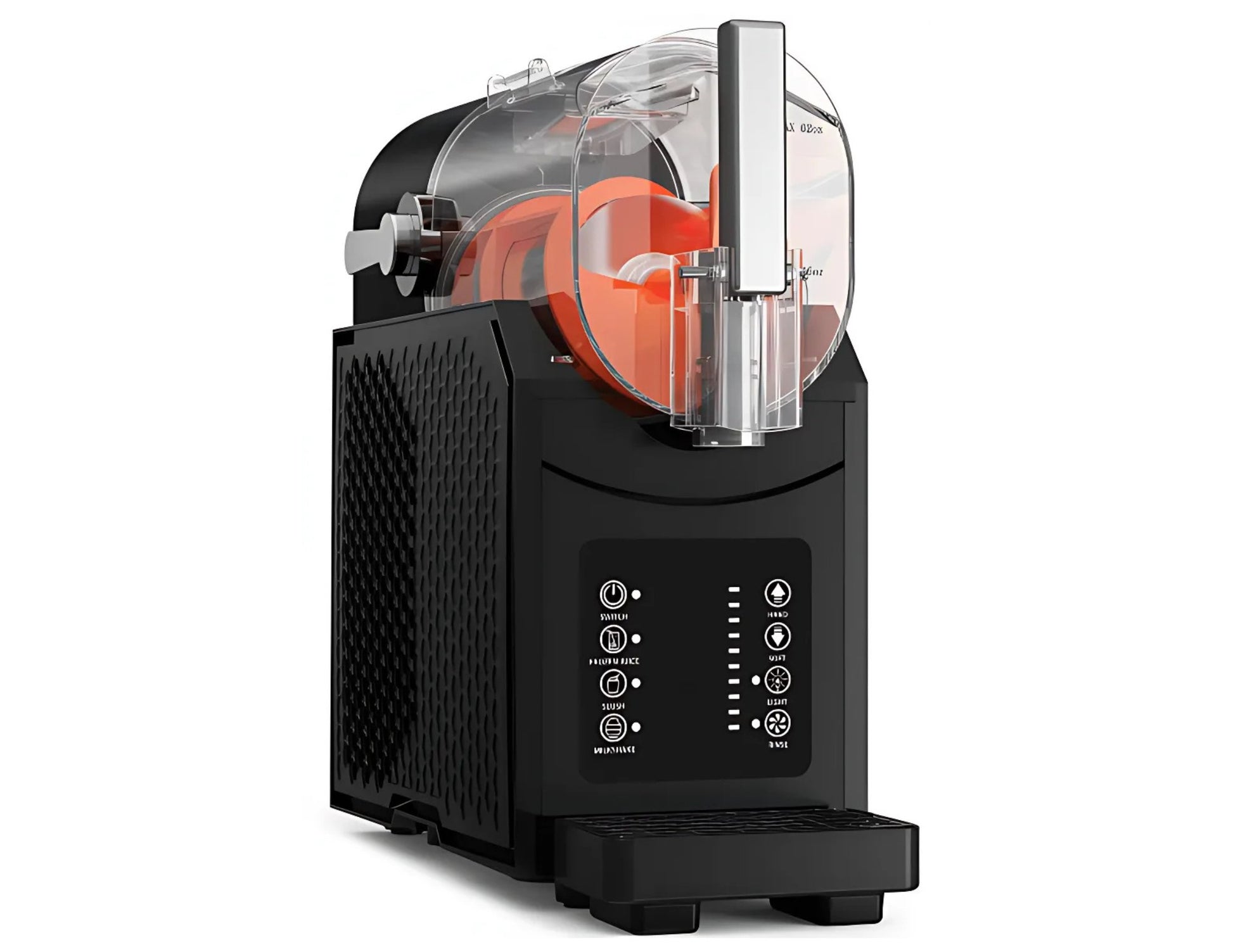 Black slush machine with clear top on a white background