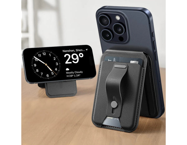 حامل محفظة ESR Grip (HaloLock) - حامل بطاقات متوافق مع MagSafe مع حامل قابل للتعديل - أسود وبني