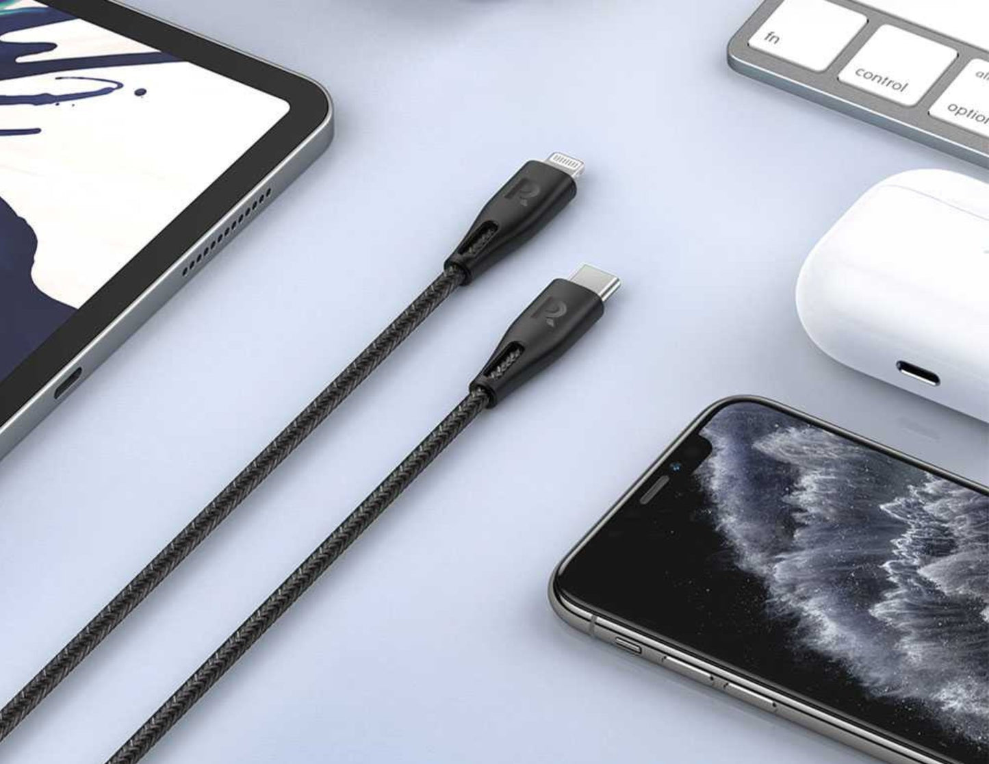 كابل RAVPower RP-CB1003 بطول 0.3 متر من النوع C إلى Lightning مضفر من النايلون - شحن سريع PD