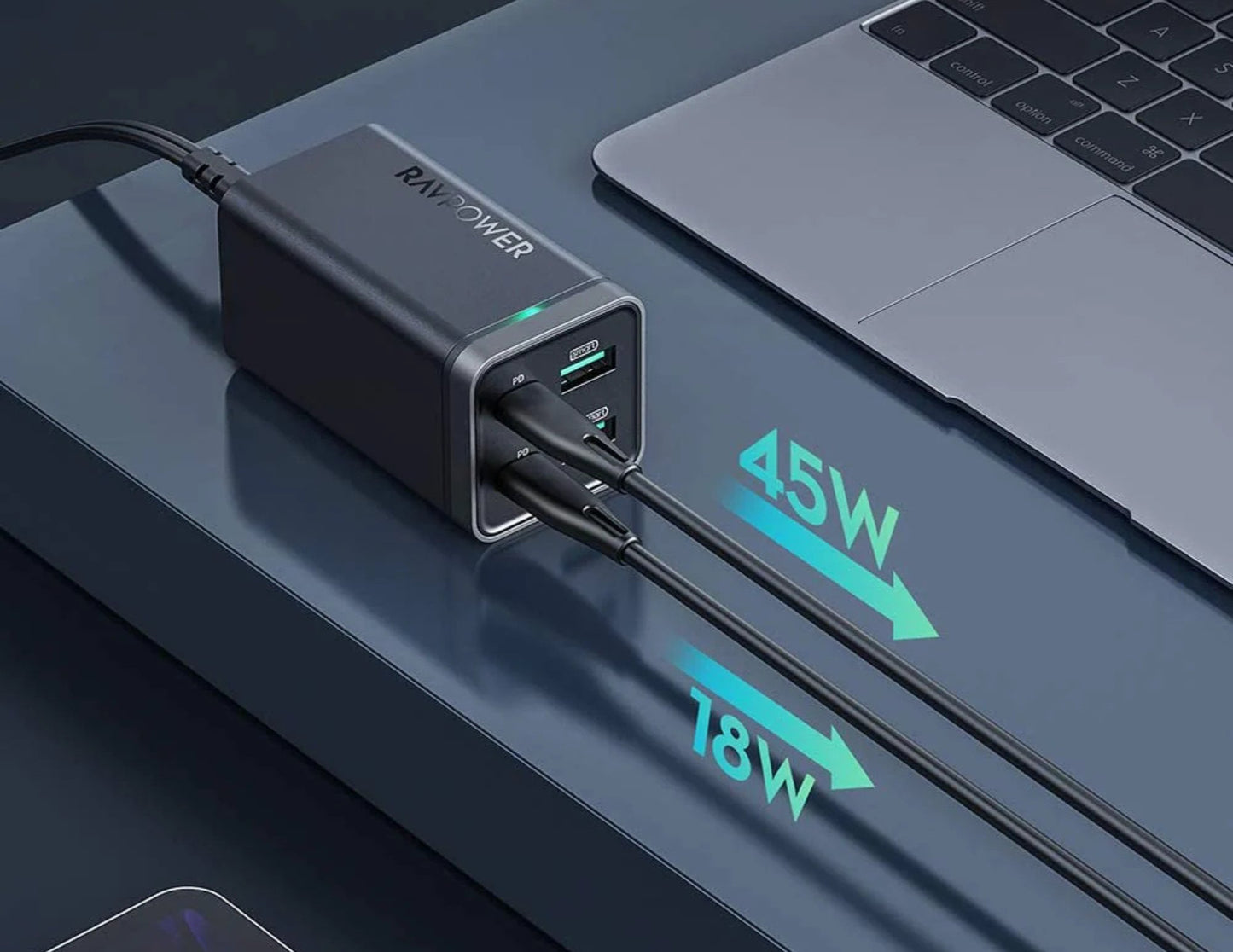 شاحن سطح المكتب RAVPower PD Pioneer 65W 4 منافذ GaN Tech USB-C - RP-PC136