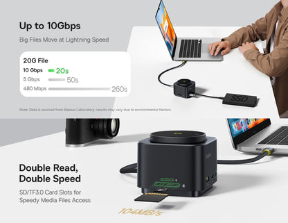 موزع Baseus MagPro Series II USB-C 7 في 1 مع شحن لاسلكي مغناطيسي بقوة 15 وات - أسود كوزميك B00072900121-00
