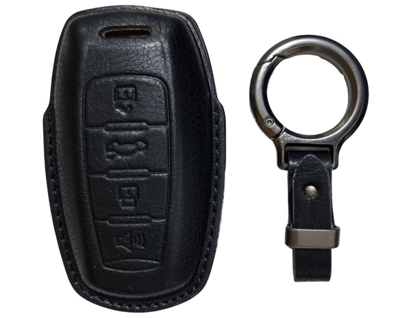 Black Car Key Cover for Haval H9 – Alcantara or Leather with keychain on a white background
