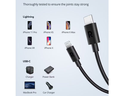 كابل RAVPower RP-CB062 من النوع C إلى Lightning بطول 1 متر - كابل شحن سريع للآيفون