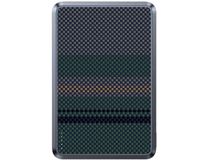 Rectangular device with carbon fiber pattern on a white background